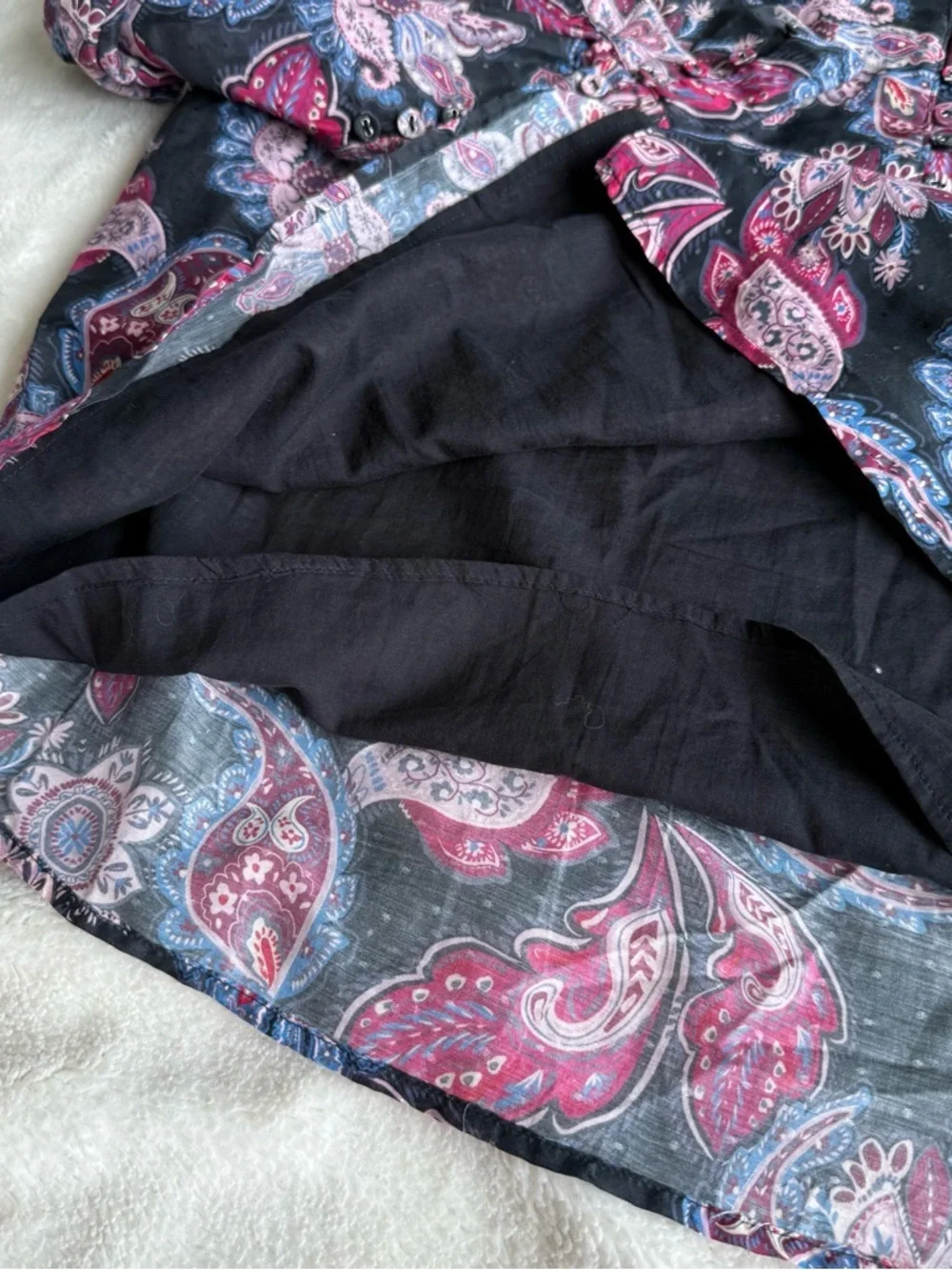 Magali Pascal Anita Cotton Silk Paisley Black Pink Long Sleeve Blouse L